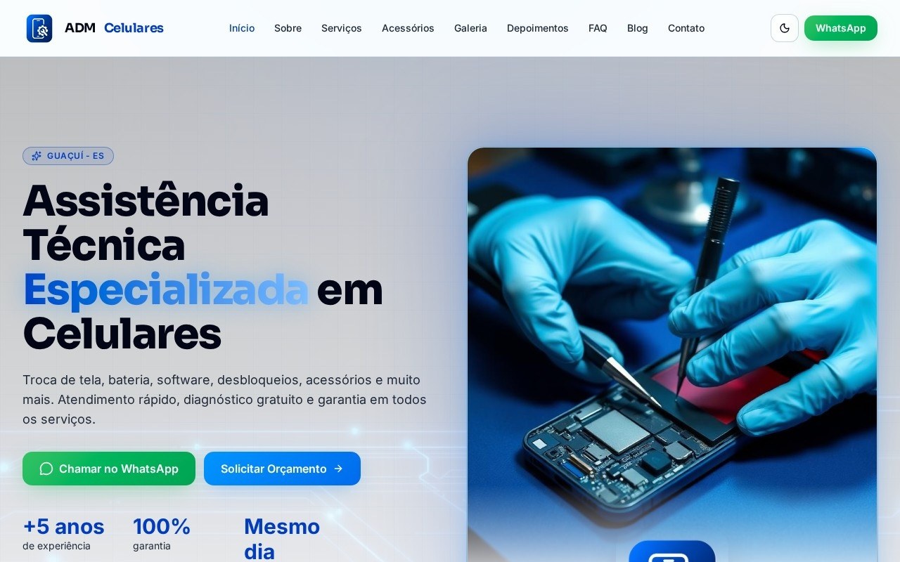 Preview do site ADM Celulares — projeto entregue pela AtivaSite