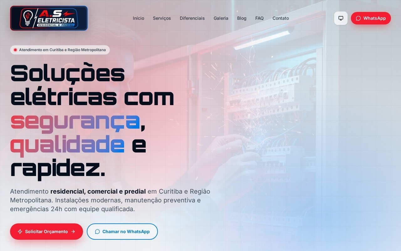 Preview do site A.S. Electrician — projeto entregue pela AtivaSite