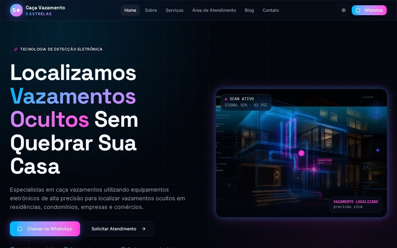 Preview do site Caça Vazamento 5 Estrelas — projeto entregue pela AtivaSite