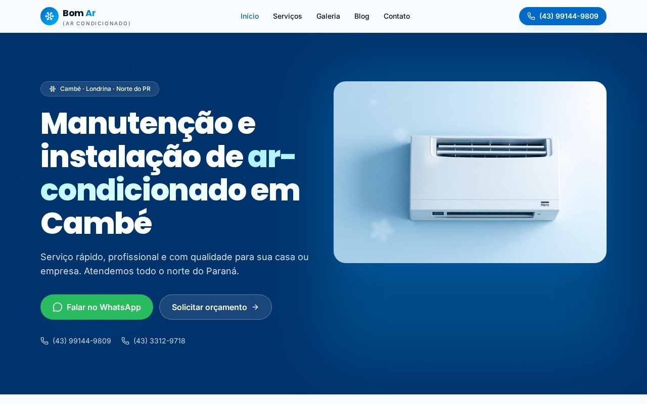 Preview do site Cool Air Cambé — projeto entregue pela AtivaSite