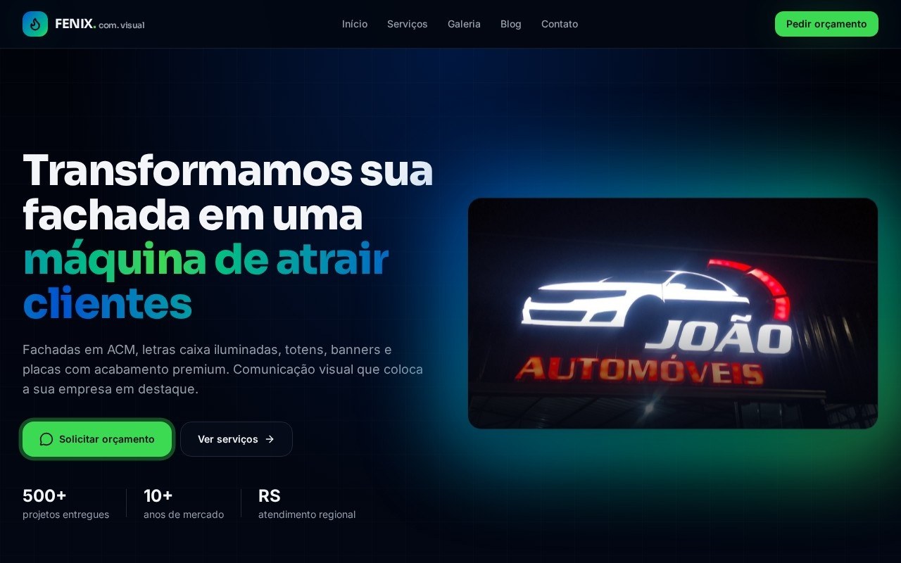 Preview do site Fenix Visual Impact — projeto entregue pela AtivaSite