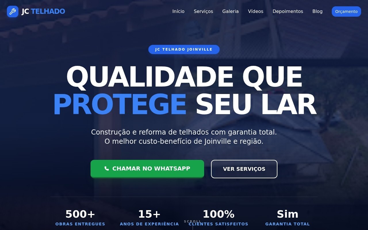 Preview do site JC Telhado — projeto entregue pela AtivaSite