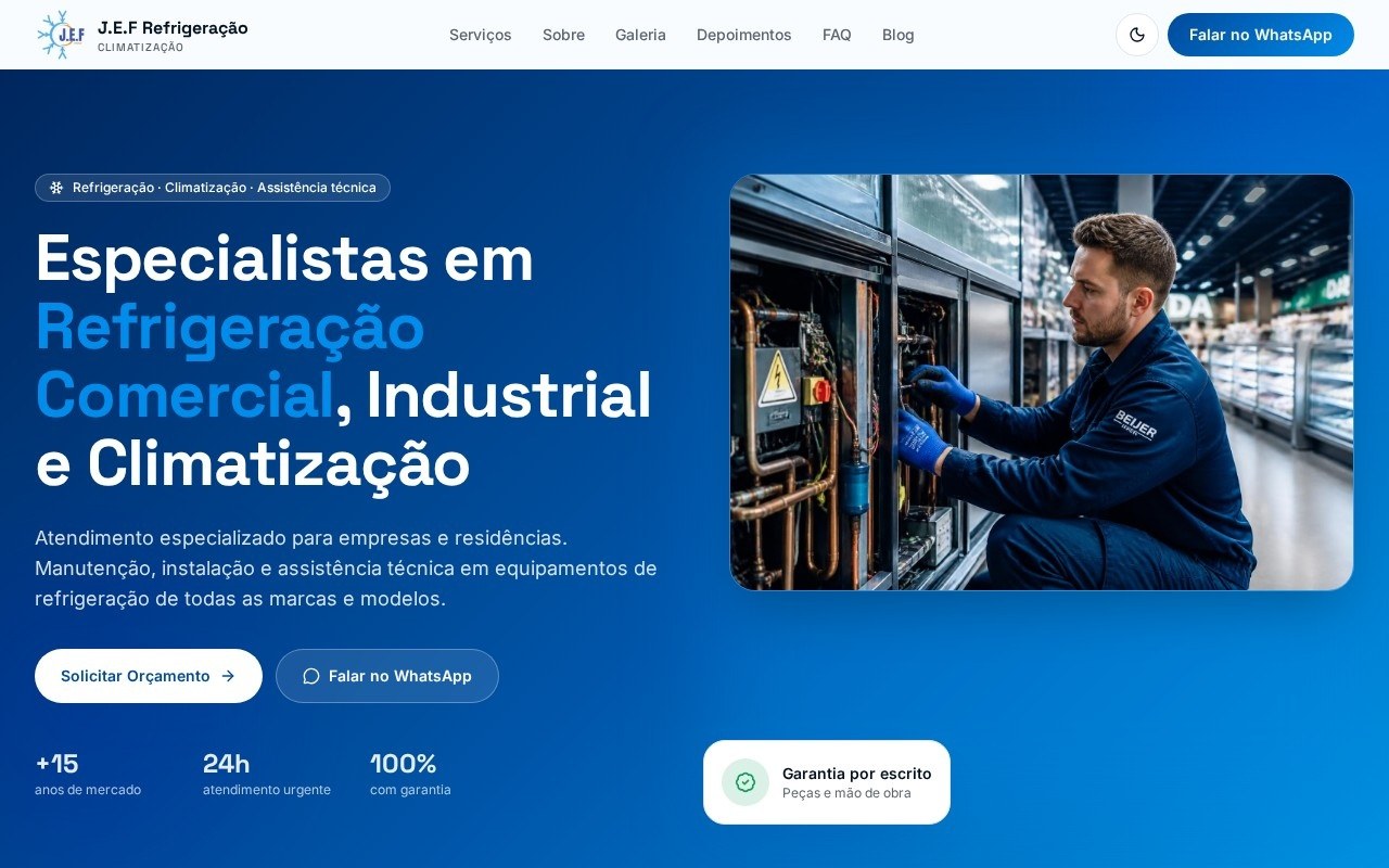 Preview do site JE Refrigeração — projeto entregue pela AtivaSite