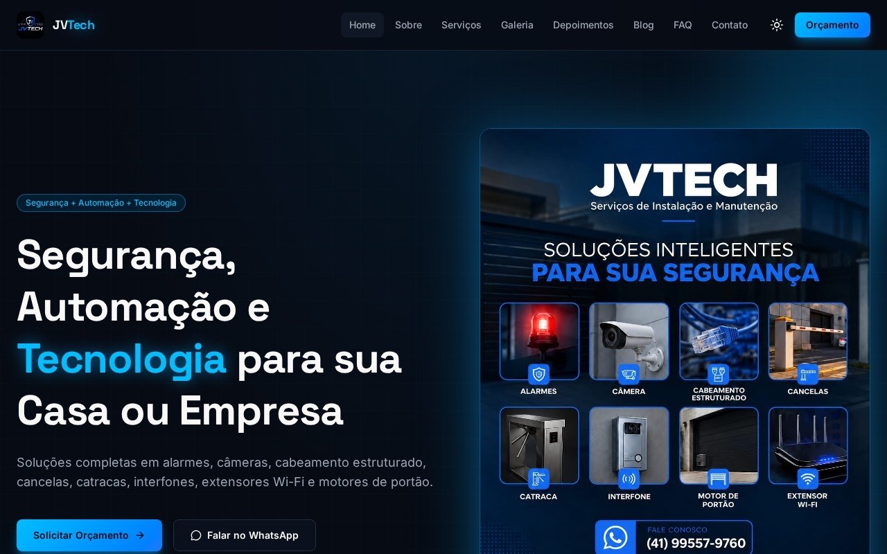 Preview do site JVTech Automação — projeto entregue pela AtivaSite