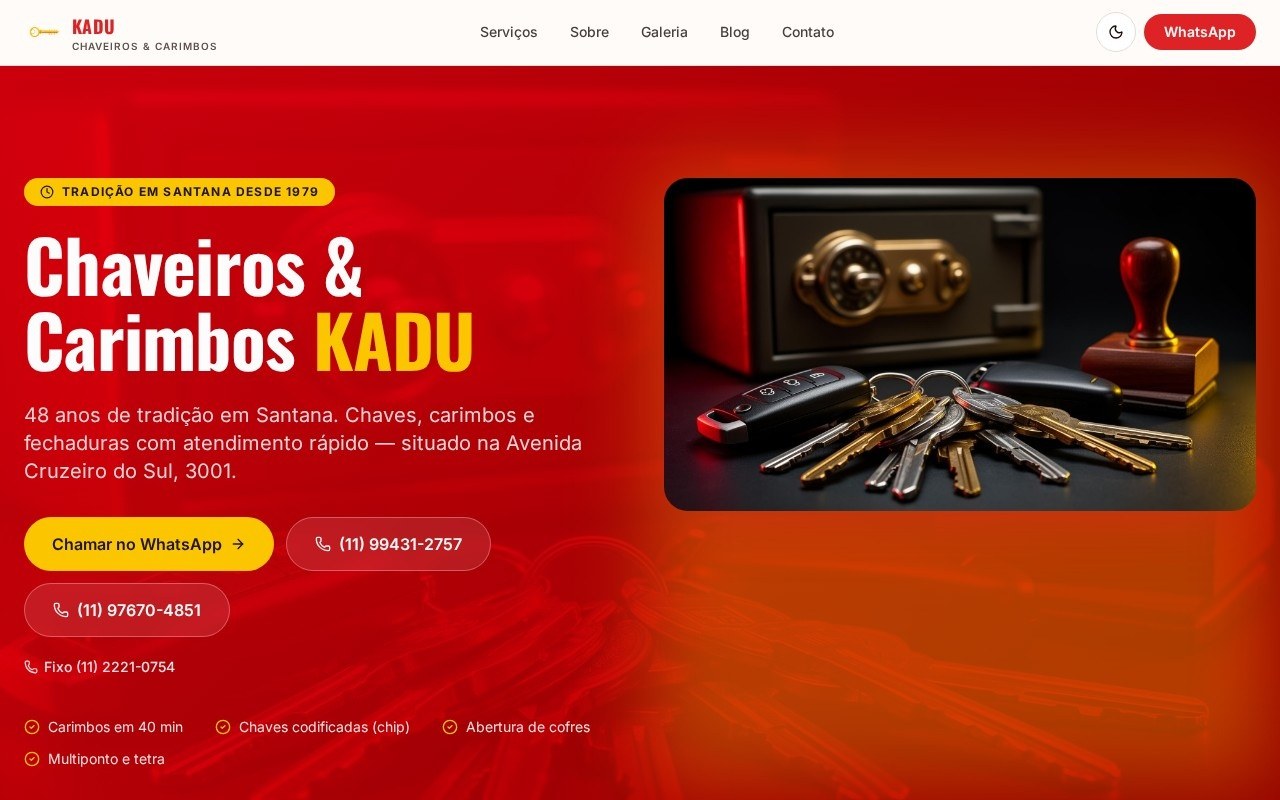 Preview do site KADU Key & Stamp — projeto entregue pela AtivaSite