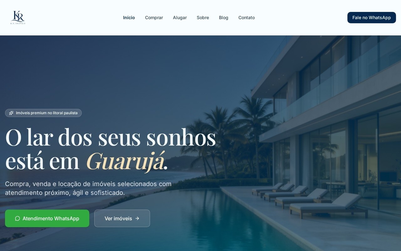 Preview do site K.R. Imóveis Litoral — projeto entregue pela AtivaSite