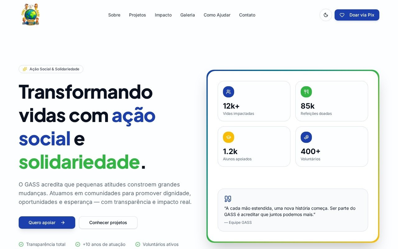 Preview do site ONG Gass — projeto entregue pela AtivaSite