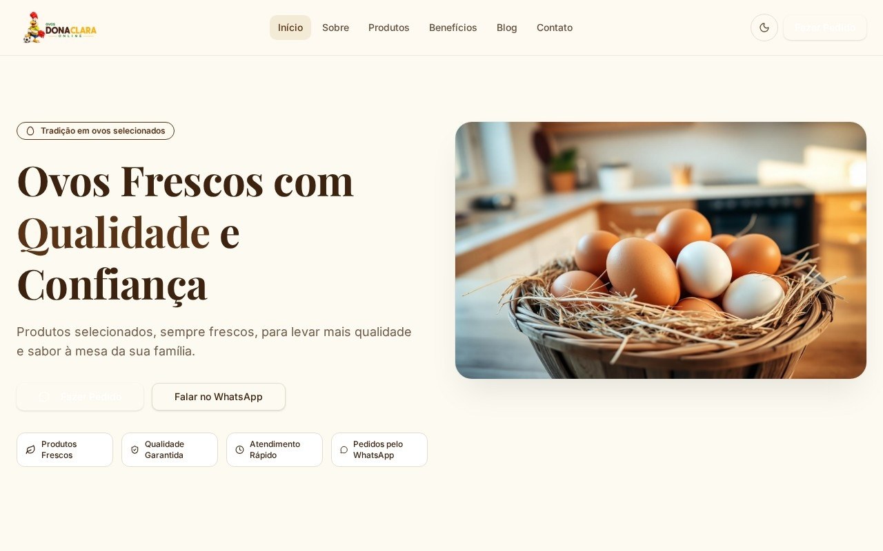 Preview do site Ovos Dona Clara — projeto entregue pela AtivaSite