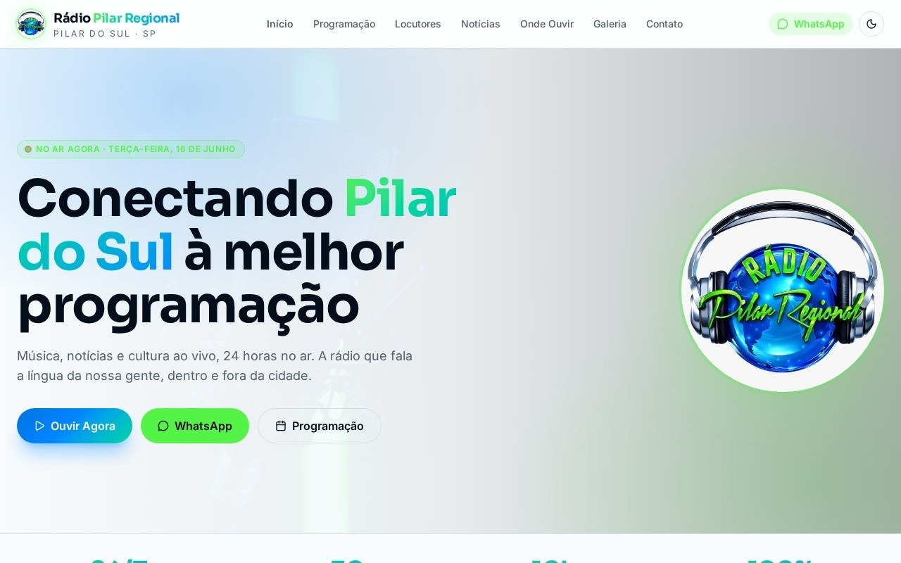 Preview do site Rádio Pilar Regional — projeto entregue pela AtivaSite