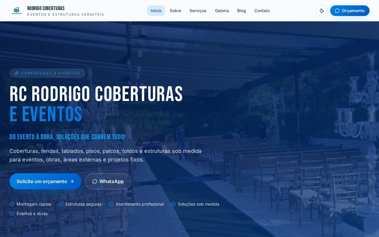 Preview do site RC Coberturas e Eventos — projeto entregue pela AtivaSite