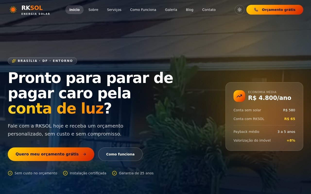 Preview do site RK Sol — projeto entregue pela AtivaSite