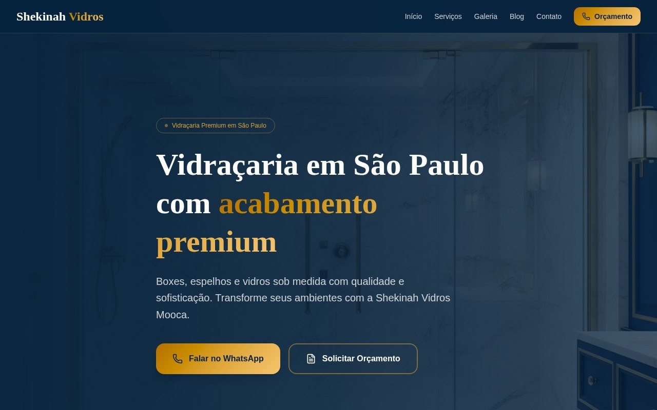 Preview do site Shekinah Vidros Moóca — projeto entregue pela AtivaSite