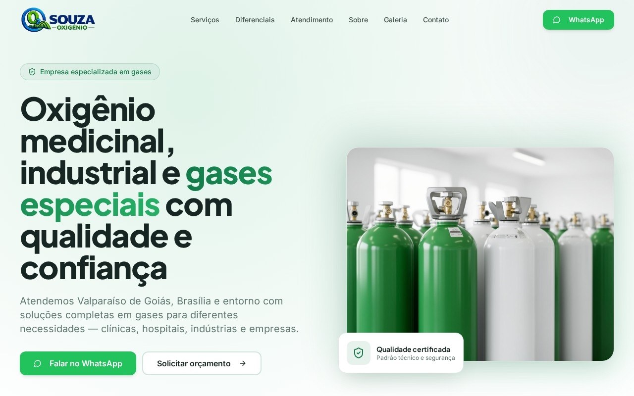 Preview do site Souza Oxigênio — projeto entregue pela AtivaSite
