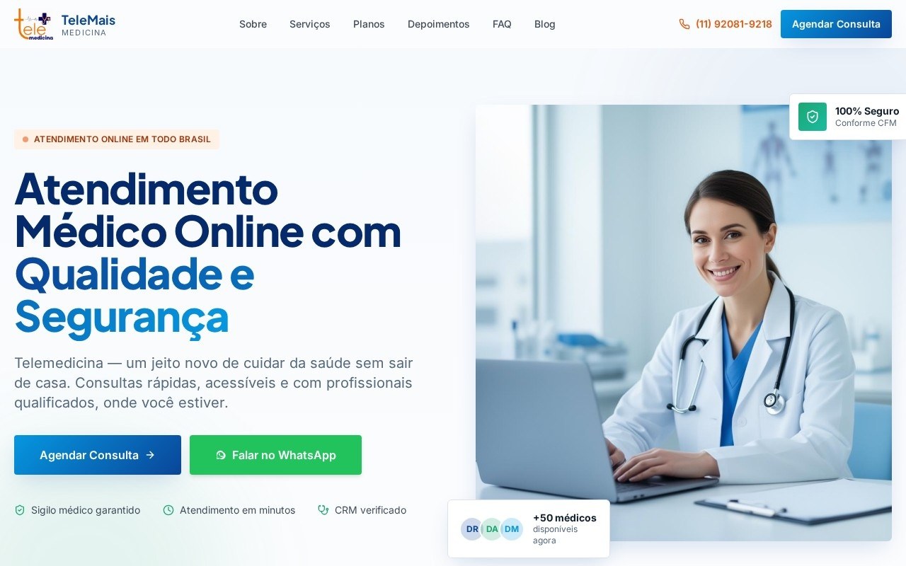 Preview do site TeleMais Medicina — projeto entregue pela AtivaSite