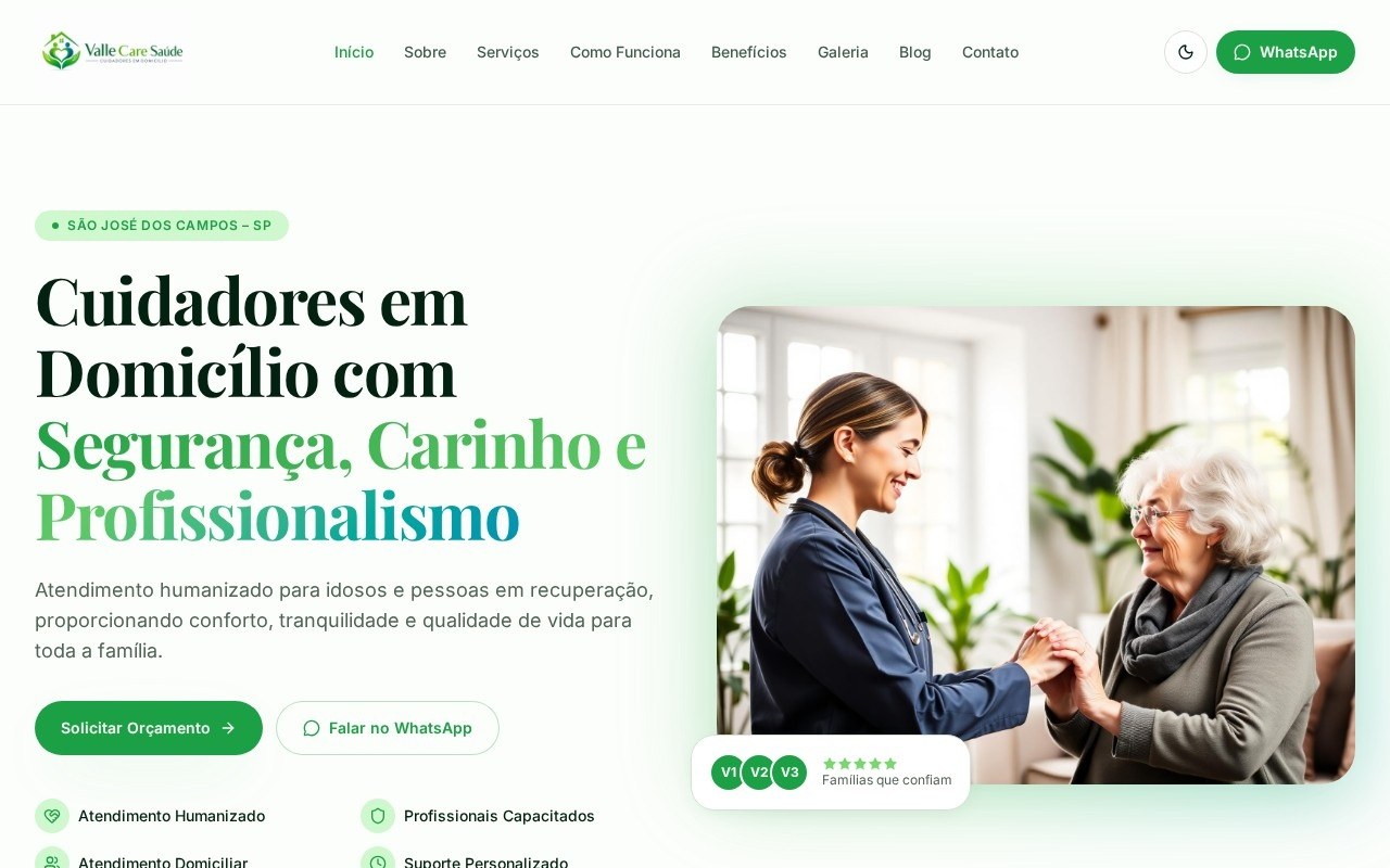 Preview do site ValleCare Saúde — projeto entregue pela AtivaSite