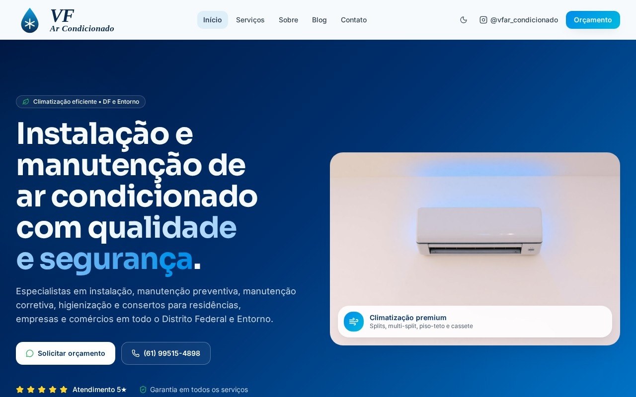 Preview do site VF Ar Condicionado — projeto entregue pela AtivaSite