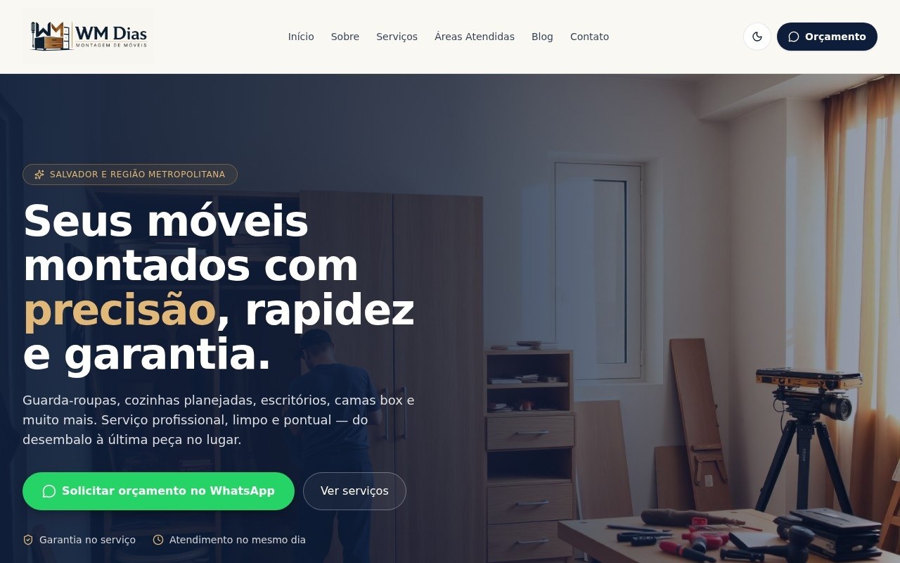 Preview do site WM Dias Montagem de Móveis — projeto entregue pela AtivaSite