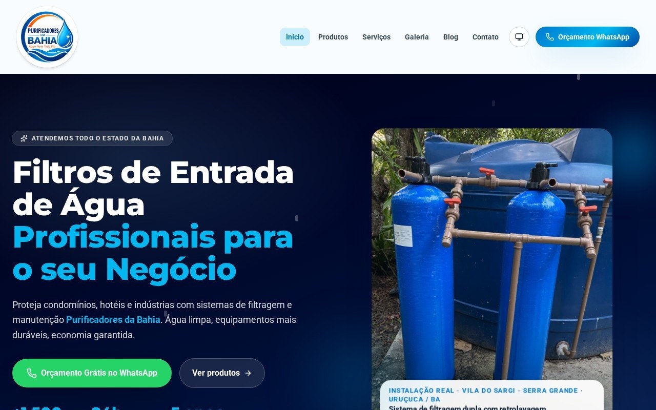 Página inicial do projeto Purificadores da Bahia